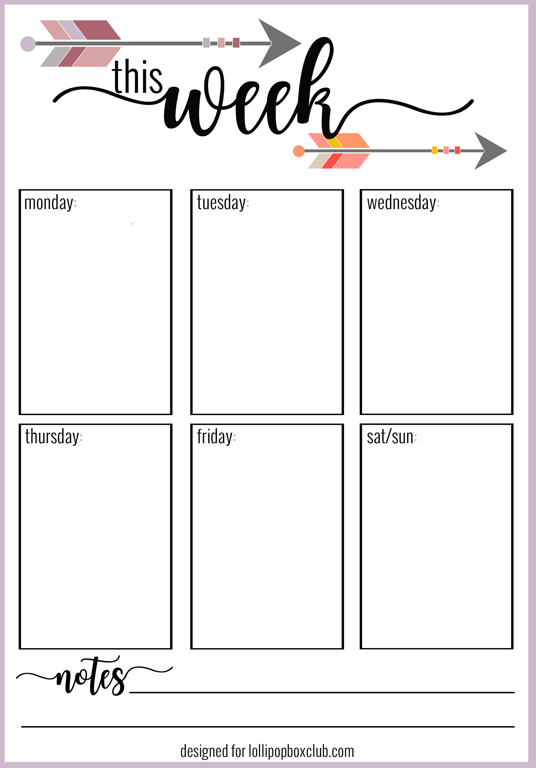 June weekly planner downloads lollipop box club